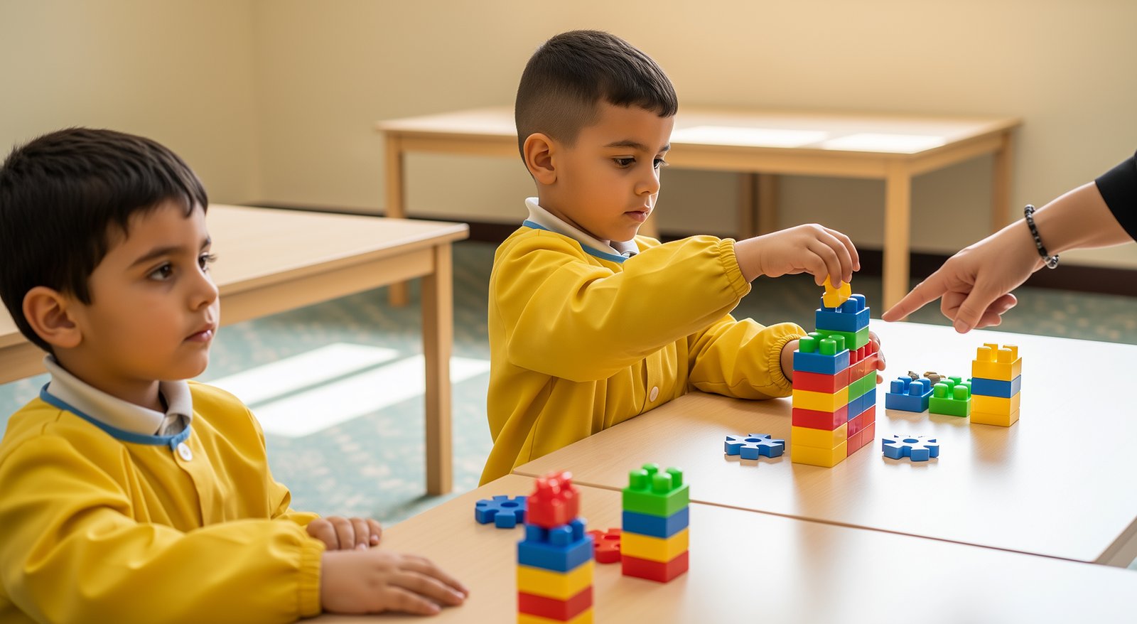 Students Building with Blocks